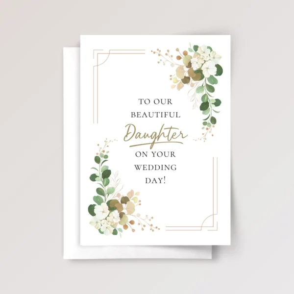 Elegant Wedding Card for Daughter with Eucalyptus and White Flowers