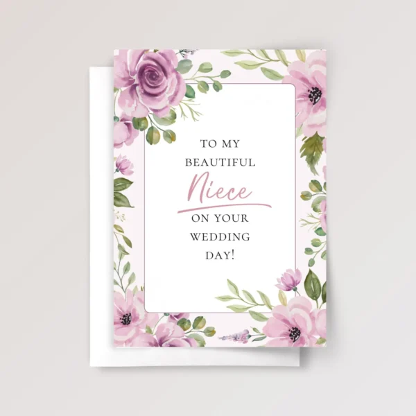 Personalized Wedding Card for Niece with Pink Roses - Image 1 Personalized Wedding Card for Niece with Pink Roses