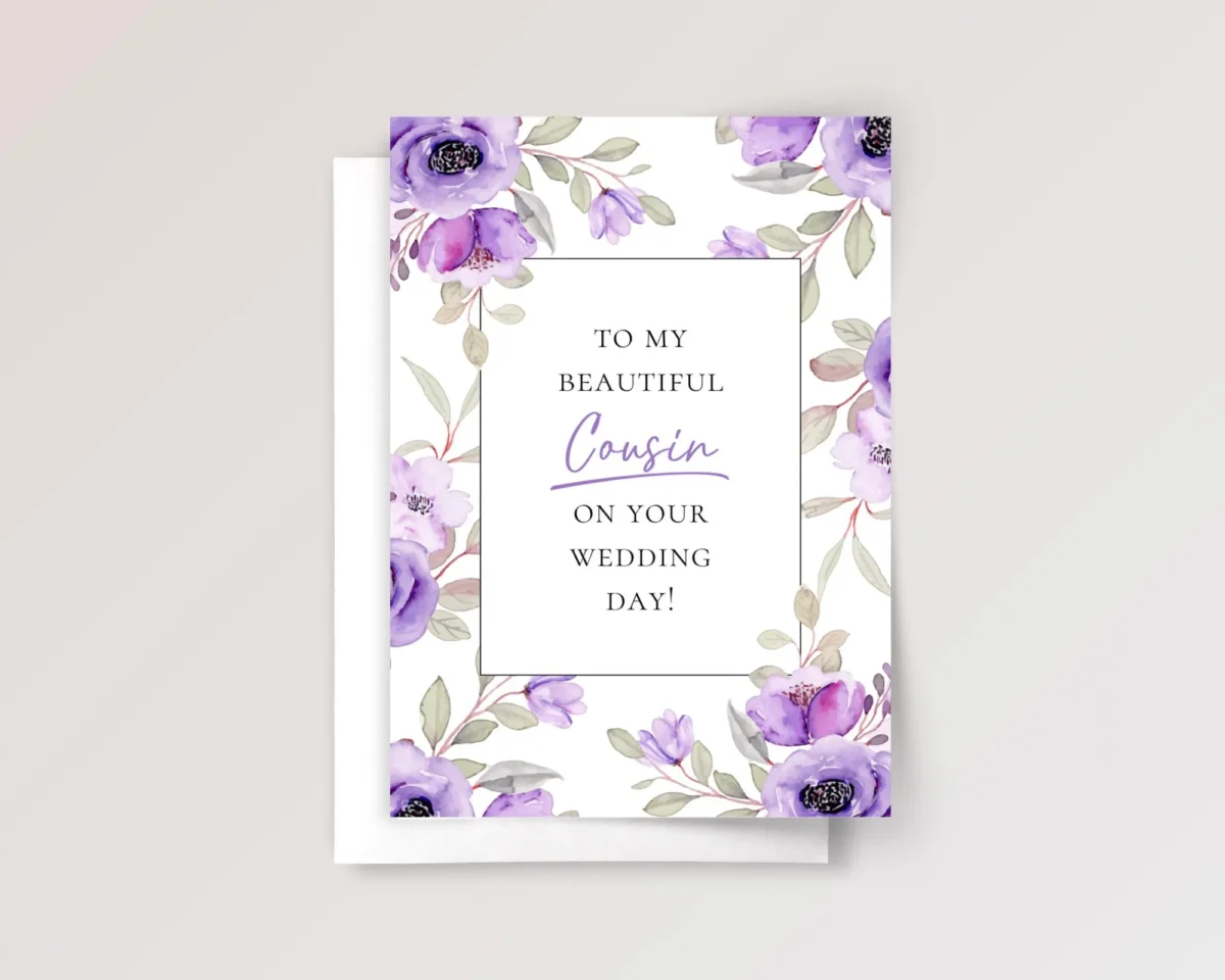 Wedding Card for Cousin with Purple Roses