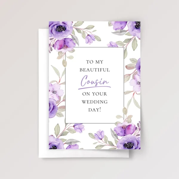 Wedding Card for Cousin with Purple Roses
