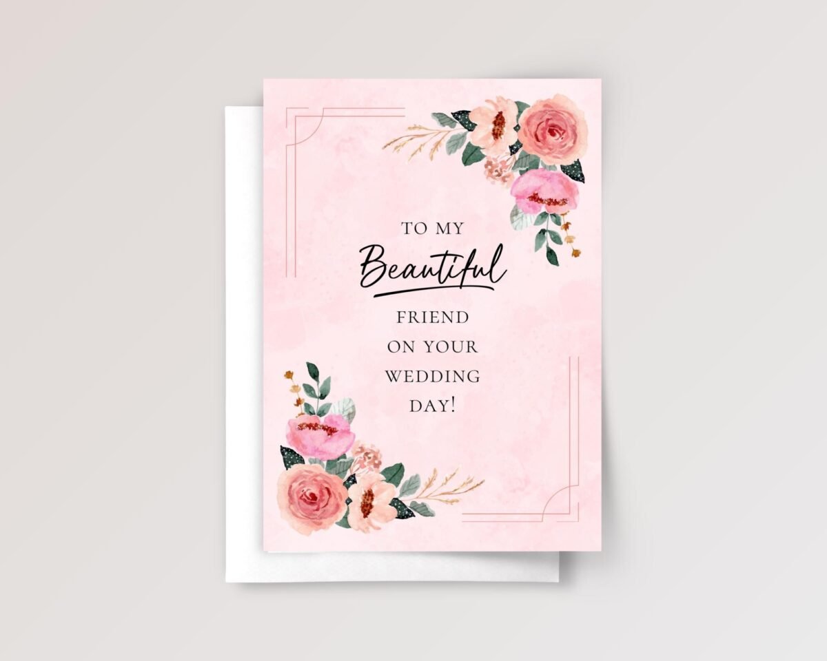 Floral Wedding Card for Friend with Pink Roses - Image 1 Floral Wedding Card for Friend with Pink Roses