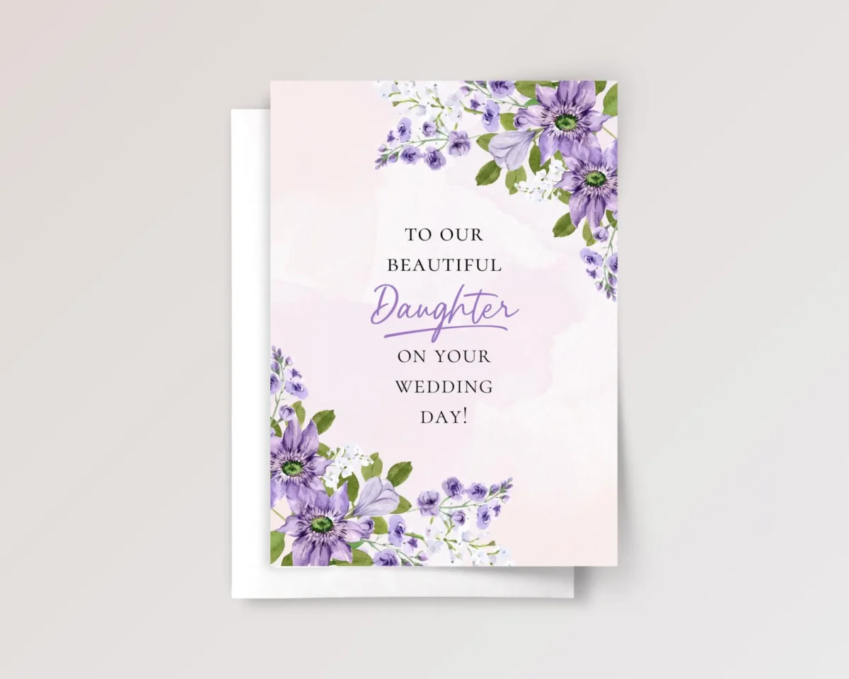 Wedding Card for Daughter with Purple Flowers - Image 1 Wedding Card for Daughter with Purple Flowers