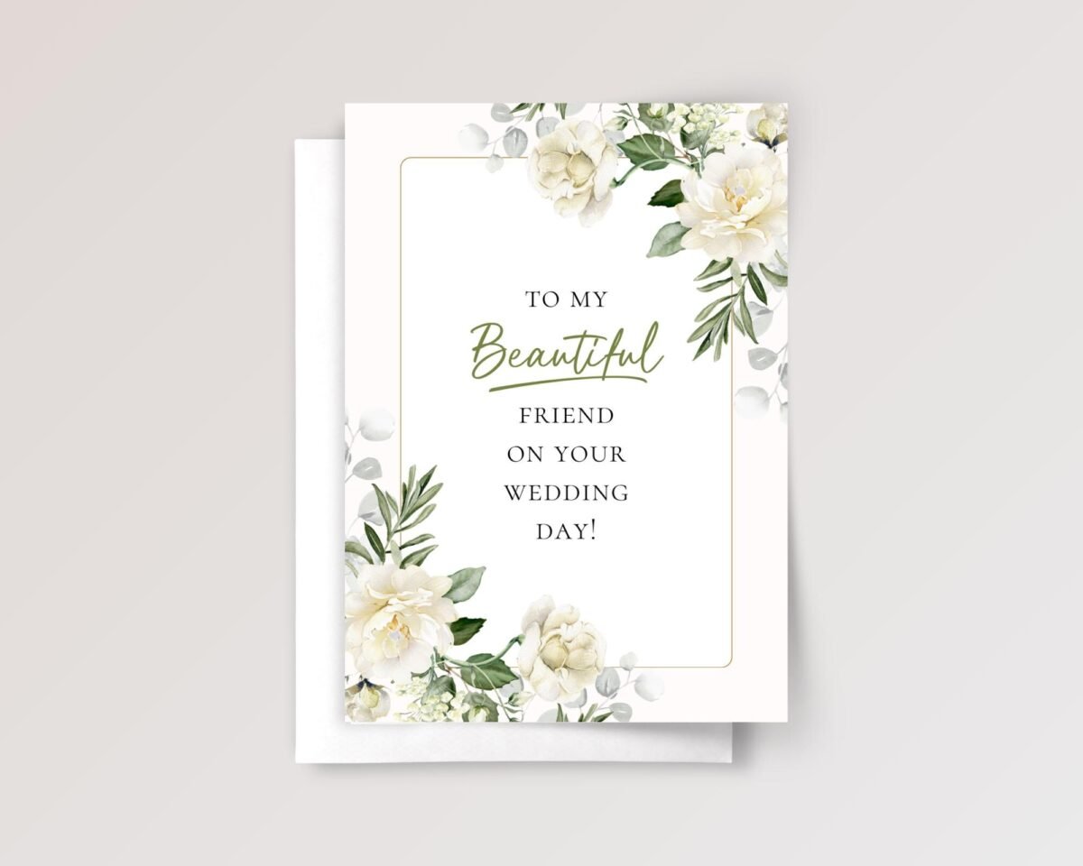 Floral Wedding Card for Friend with White Roses