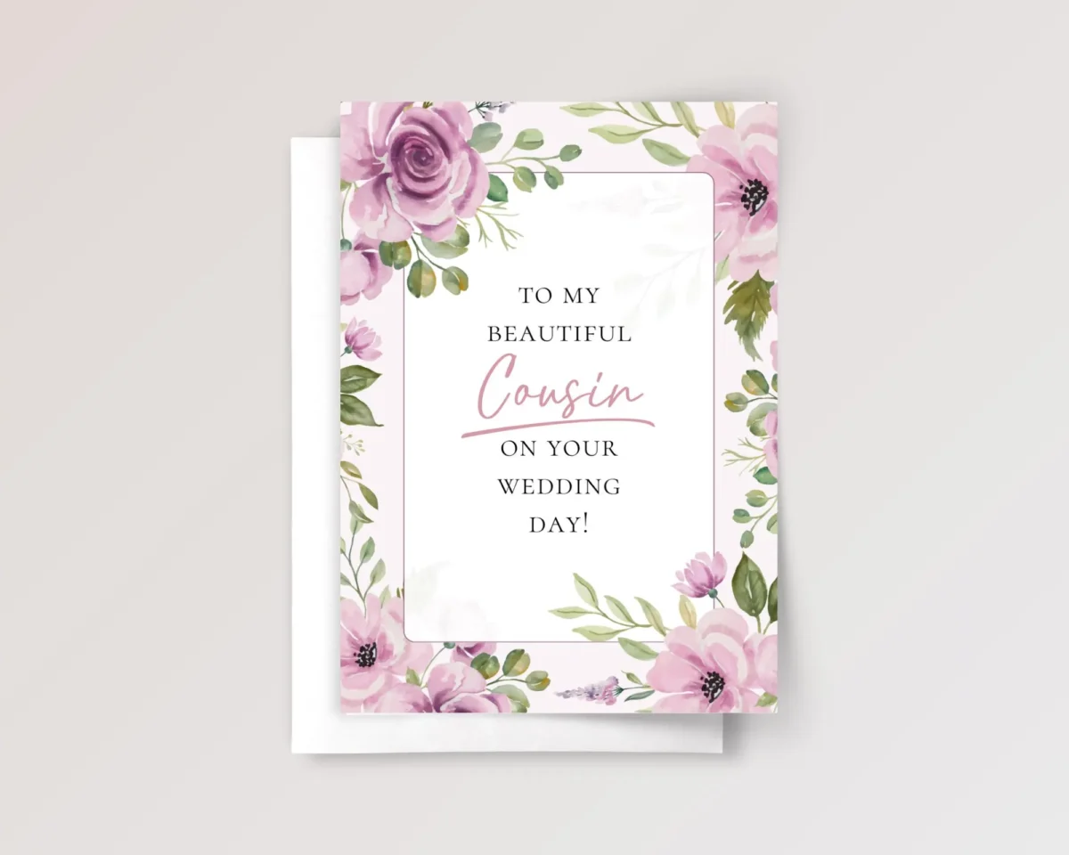 Floral Wedding Card for Cousin with Pink Roses