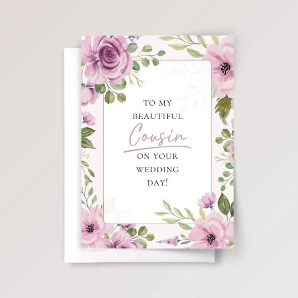 Floral Wedding Card for Cousin with Pink Roses