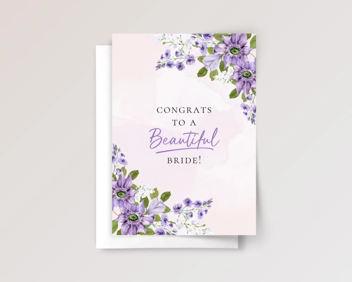 Wedding Card for Bride with Purple Flowers
