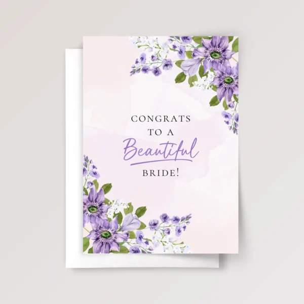 Wedding Card for Bride with Purple Flowers