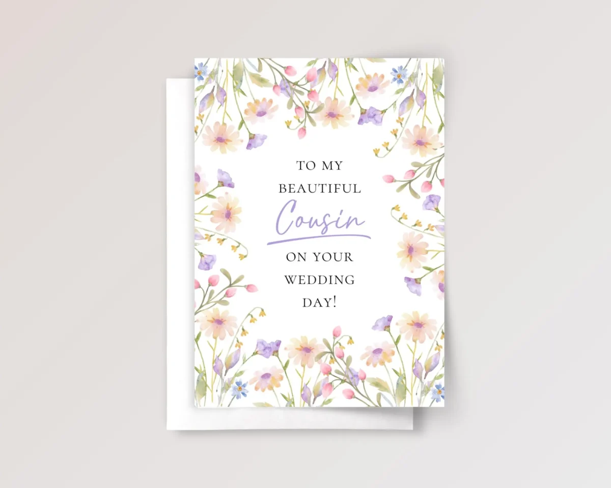 Floral Wedding Card for Cousin with Pastel Flowers