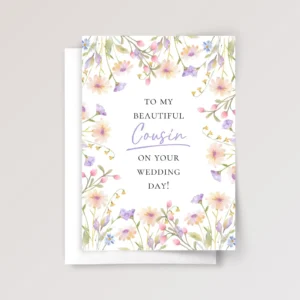 Floral Wedding Card for Cousin with Pastel Flowers - Image 1 Floral Wedding Card for Cousin with Pastel Flowers