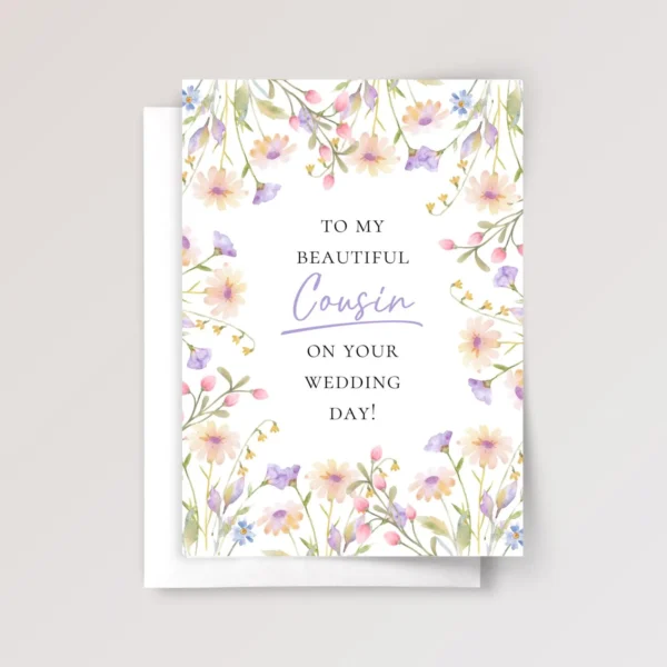 Floral Wedding Card for Cousin with Pastel Flowers