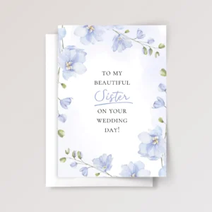 Floral Wedding Card for Sister with Blue Flowers