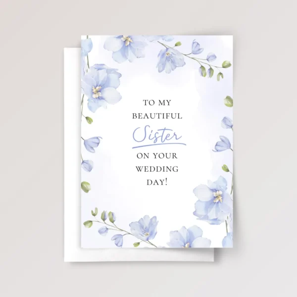 Floral Wedding Card for Sister with Blue Flowers