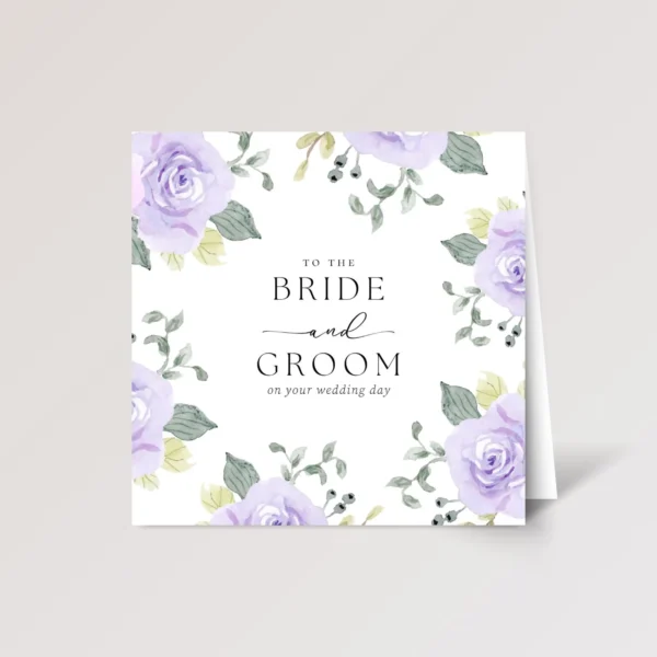Floral Wedding Card for Bride and Groom with Purple Roses