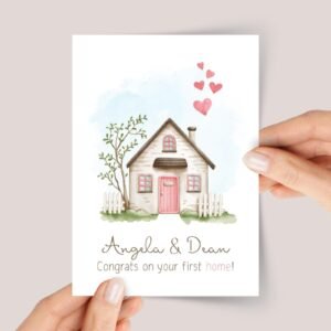 Personalized Housewarming Card for New Homeowners with Pink Cottage