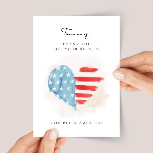 Veteran's Day Thank You Card With American Heart Flag