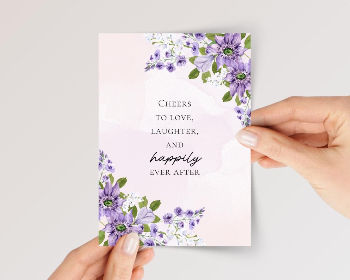 Purple Floral Wedding Card for Couple, Son/Daughter in Law | Happily Ever After