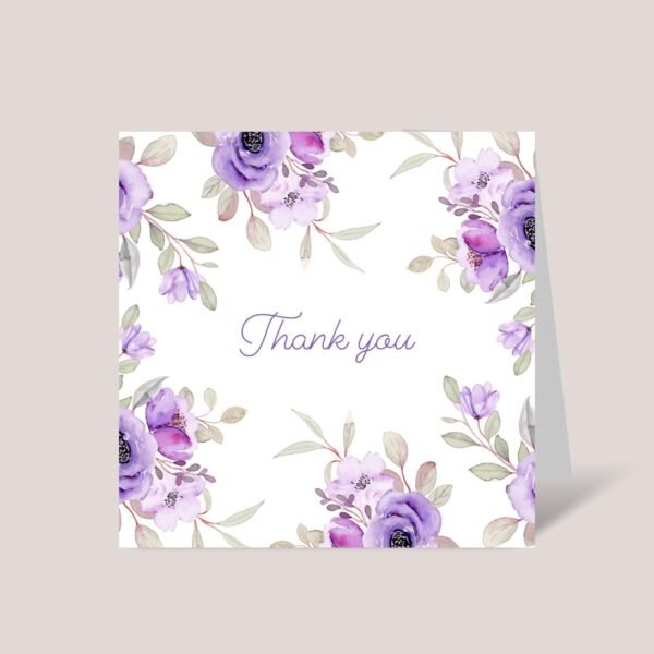 Wedding Thank You Card Pack of 5, 10, 15, or 20 | Purple Roses - Image 1 Wedding Thank You Card Pack of 5, 10, 15, or 20 | Purple Roses