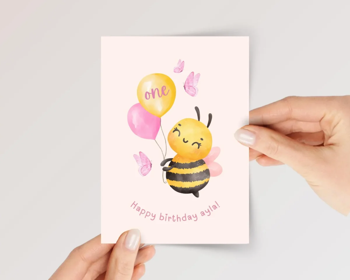 Personalized First Birthday Card for Toddler Turning One | Baby Bee - Image 1 Personalized First Birthday Card for Toddler Turning One | Baby Bee
