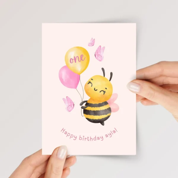 Personalized First Birthday Card for Toddler Turning One | Baby Bee