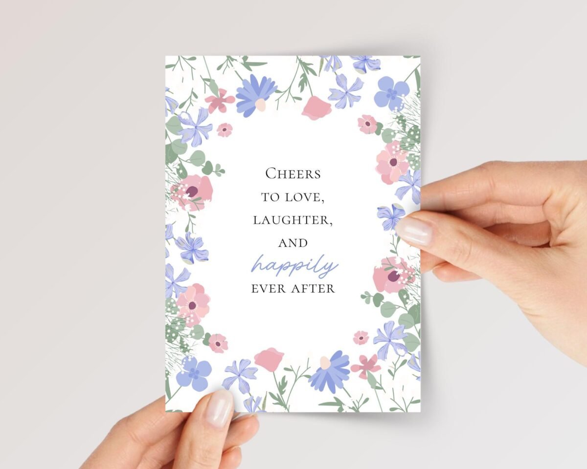 Blue Floral Wedding Card for Couple, Son and Daughter in Law | Happily Ever After