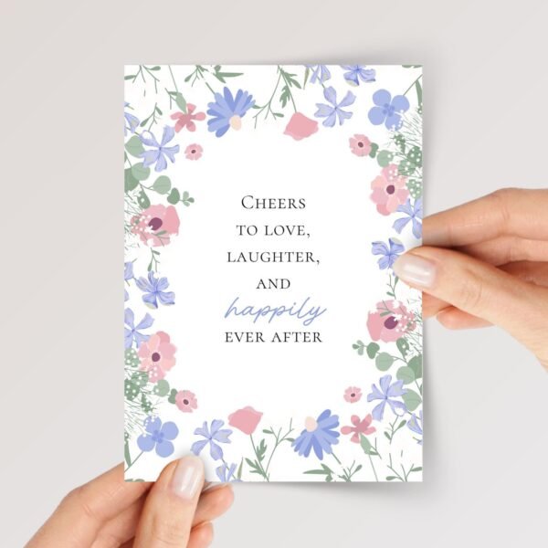 Blue Floral Wedding Card for Couple, Son and Daughter in Law | Happily Ever After