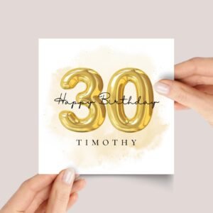 Personalized 30th Birthday Card with Gold Balloons for Husband/Wife, Son/Daughter