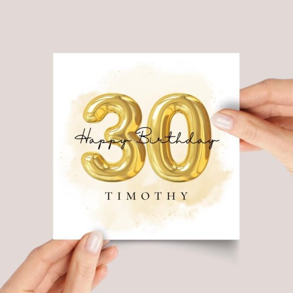 Personalized 30th Birthday Card with Gold Balloons for Husband/Wife, Son/Daughter - Image 1 Personalized 30th Birthday Card with Gold Balloons for Husband/Wife, Son/Daughter