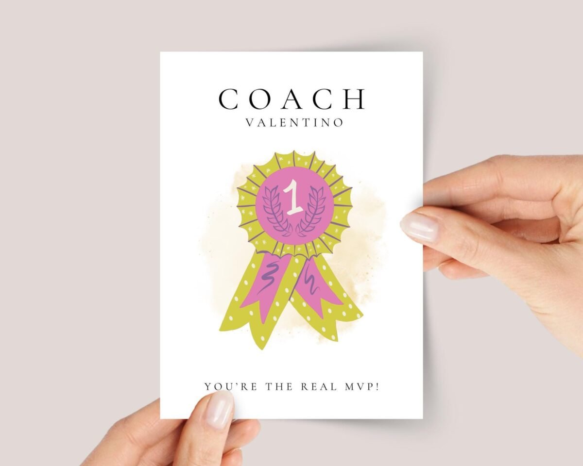 Personalized Thank You Card for Coach with Pink Medal