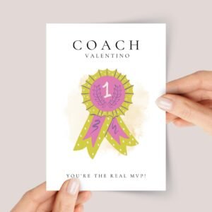 Personalized Thank You Card for Coach with Pink Medal