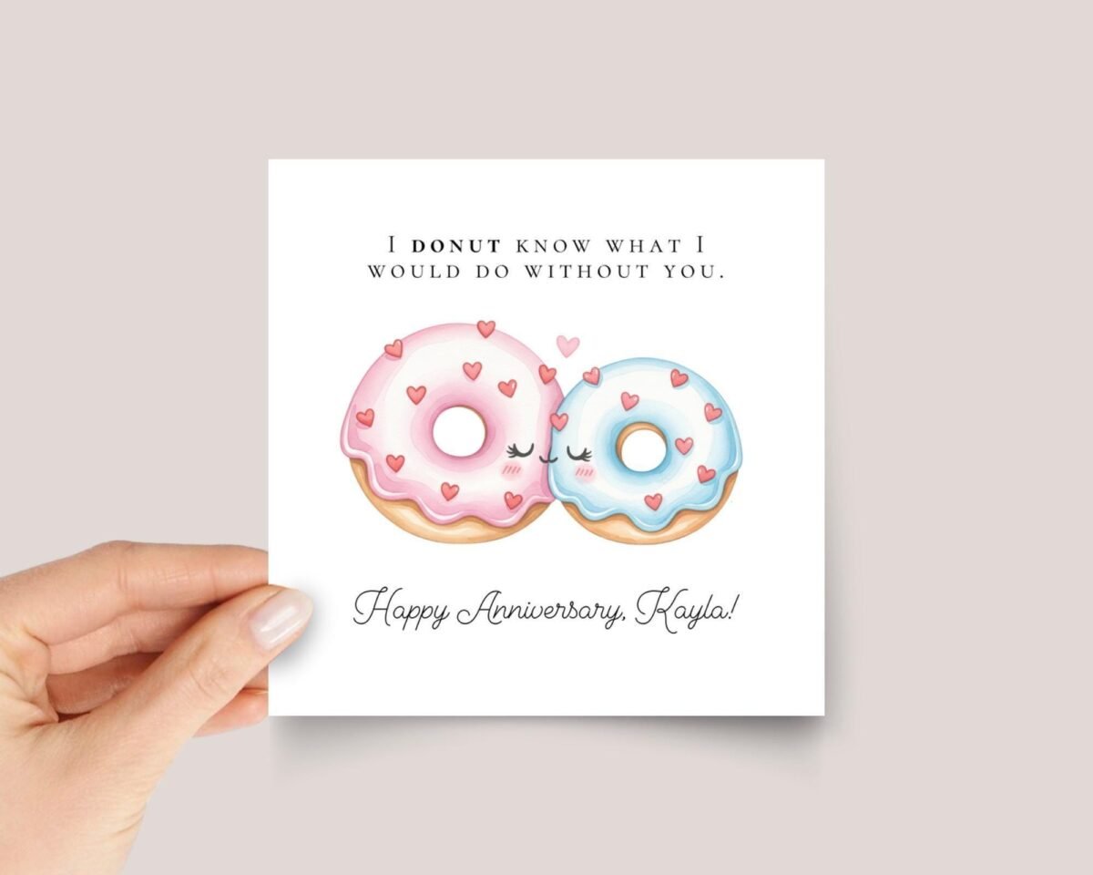 Cute Anniversary Card for Wife with Kissing Donuts