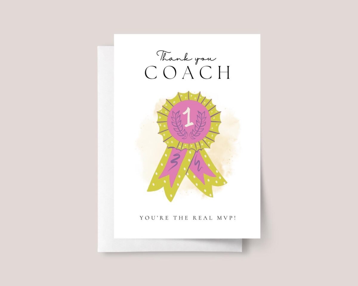 Personalized Thank You Card for Coach with Pink Medal