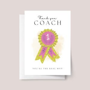 Personalized Thank You Card for Coach with Pink Medal