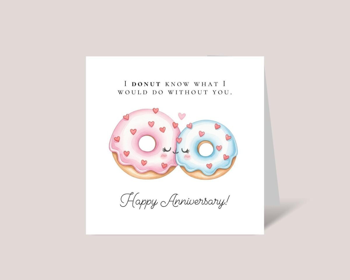 Cute Anniversary Card for Wife with Kissing Donuts