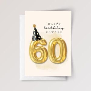 60th Birthday Card with Pink Balloons for Wife/Husband or Son/Daughter