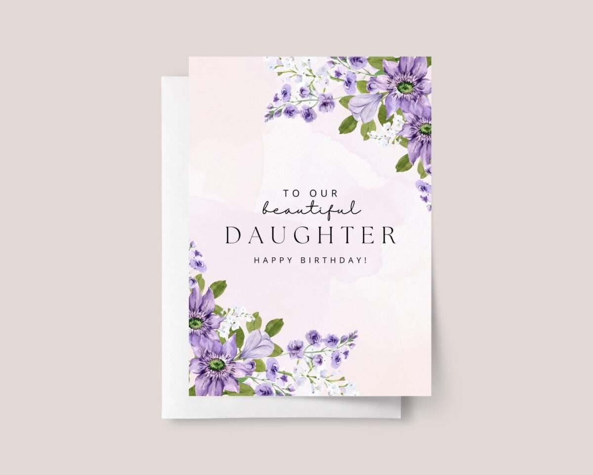 Personalized Birthday Card for Daughter With Purple Flowers