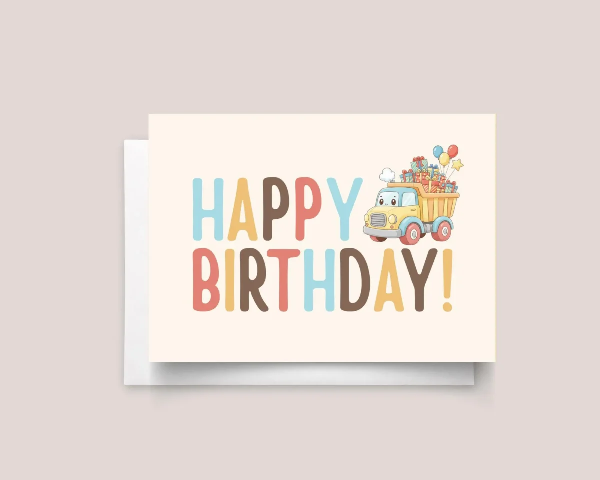 Personalized Birthday Card for Kids, Son/Grandson Turning One/Two with Dump Truck - Image 1 Personalized Birthday Card for Kids, Son/Grandson Turning One/Two with Dump Truck