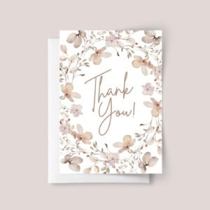 Floral Thank You Card With Dried Flowers, 5 x 7 Greeting Card and Envelope