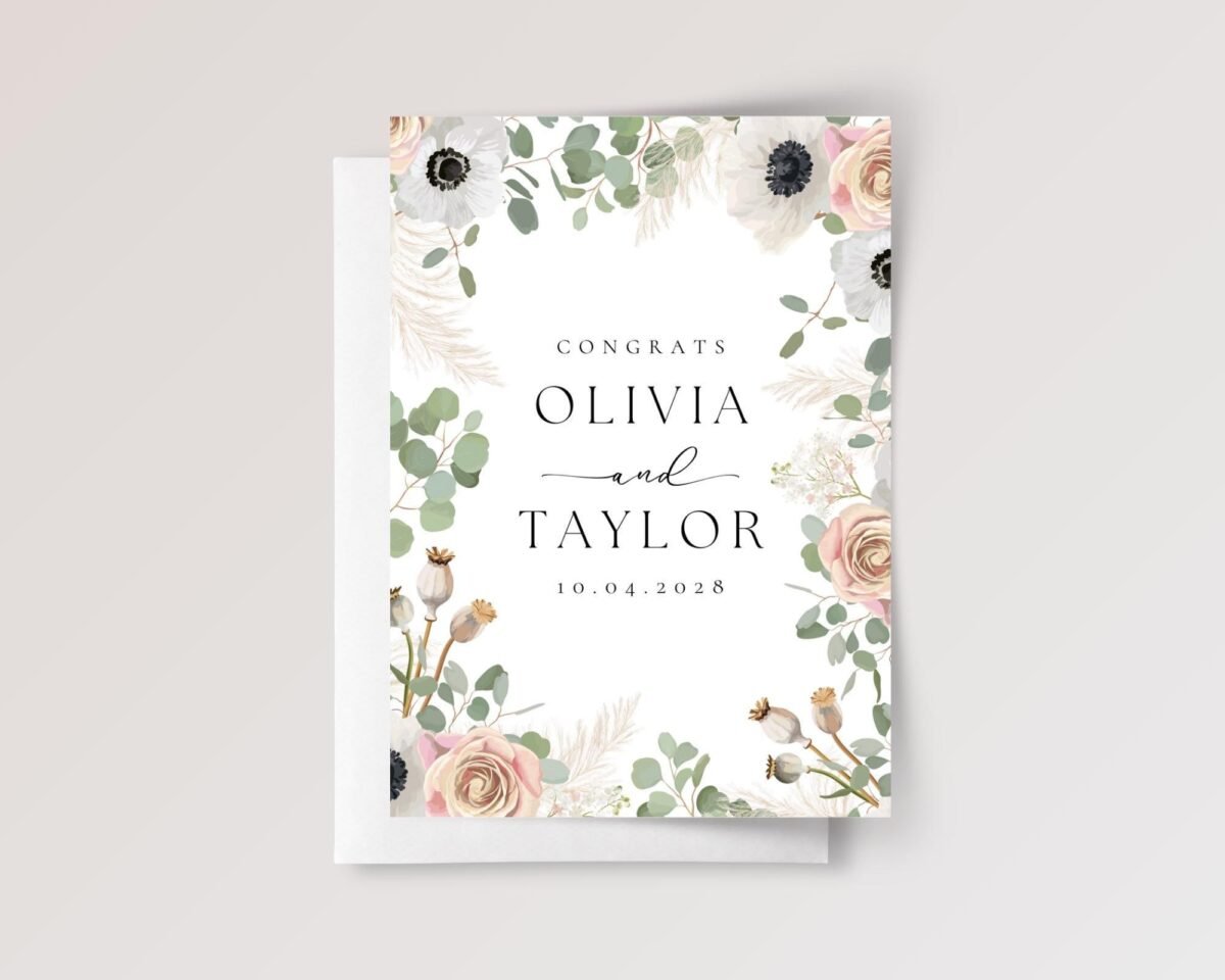 Custom Wedding Card for Couple, Son/Daughter in Law | Eucalyptus and Roses
