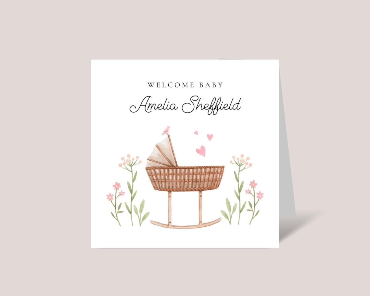 Personalized Baby Shower Card for Girl, Newborn Baby Gift