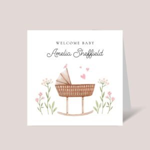Personalized Baby Shower Card for Girl, Newborn Baby Gift