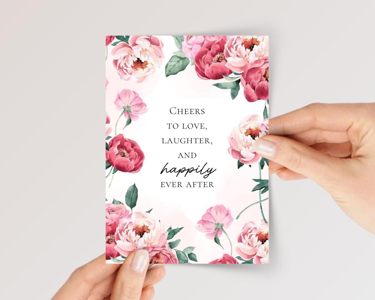 Pink Peony Wedding Card for Couple, Son/Daughter in Law | Happily Ever After