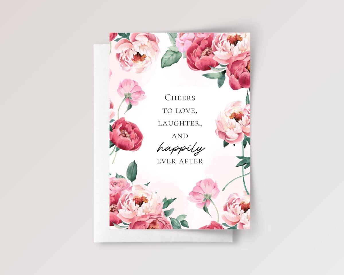 Pink Peony Wedding Card for Couple, Son/Daughter in Law | Happily Ever After
