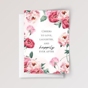 Pink Peony Wedding Card for Couple, Son/Daughter in Law | Happily Ever After