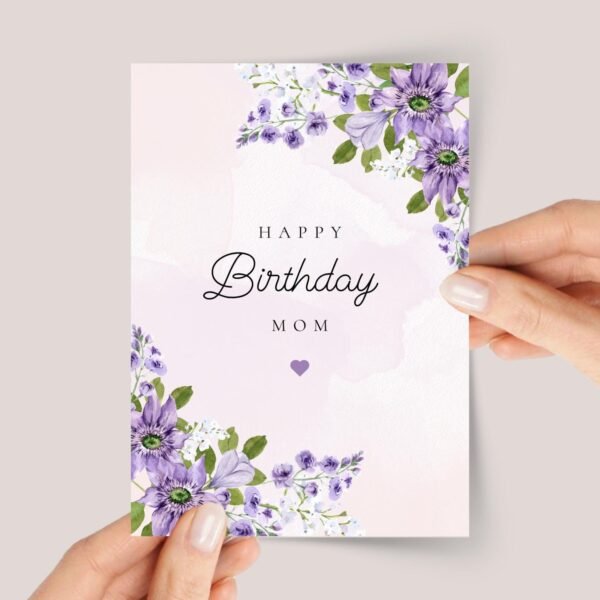 Birthday Card for Mom with Purple Flowers