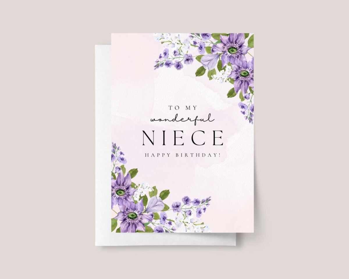 Personalized Birthday Card for Niece with Purple Flowers
