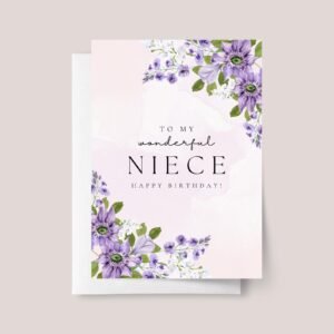 Personalized Birthday Card for Niece with Purple Flowers