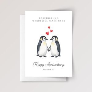 Personalized Anniversary Card for Husband or Wife with Penguins
