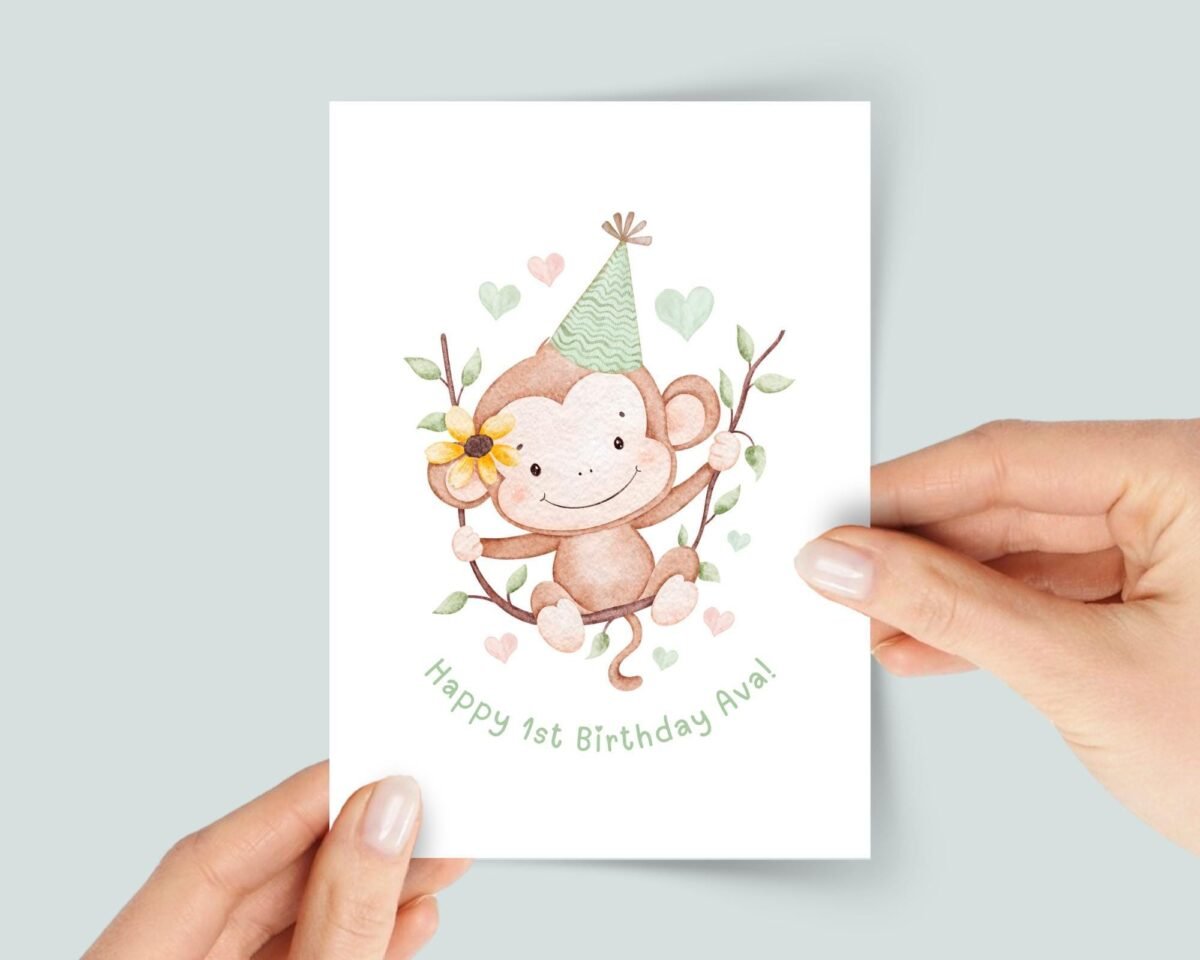 Safari Birthday Card with Baby Monkey for Daughter/Granddaughter Turning One