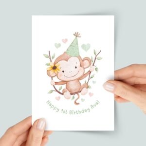 Safari Birthday Card with Baby Monkey for Daughter/Granddaughter Turning One