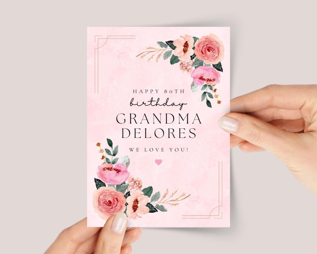 Personalized Birthday Card for Grandma with Pink Flowers